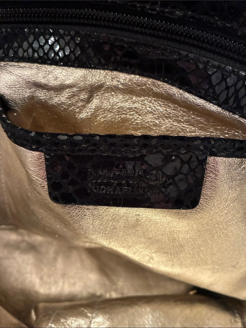 Michael Kors Black Patent Snake-Embossed Tote with Leather Handles